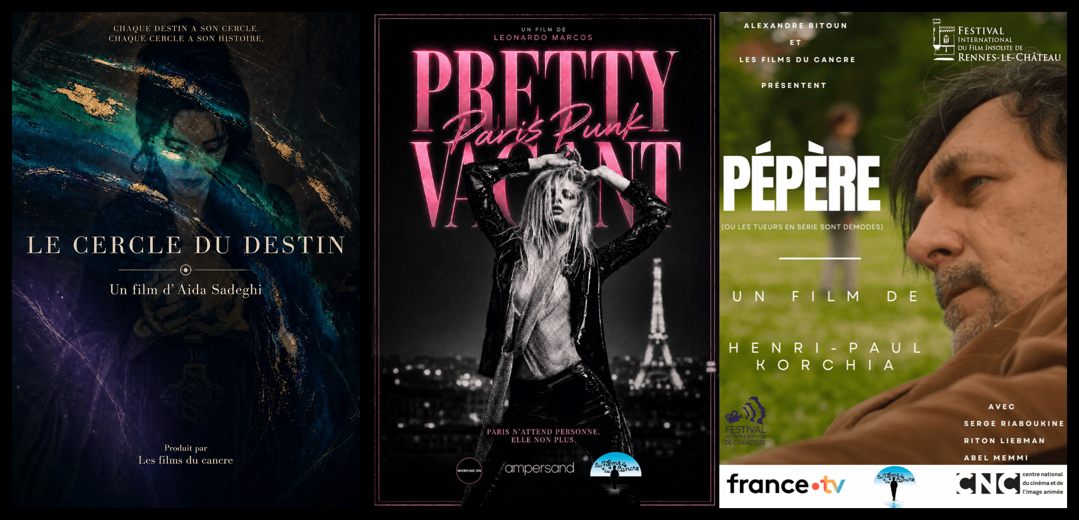Mosaïque des affiches Pretty Vacant, Le Cercle du Destin et Pépère
